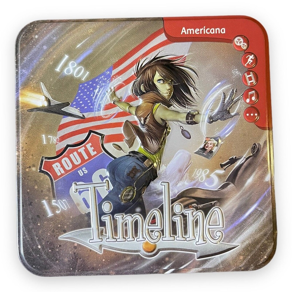 Timeline Americana Trivia Card Game Asmodee NEW SEALED in Tin Box 2014 110 Cards